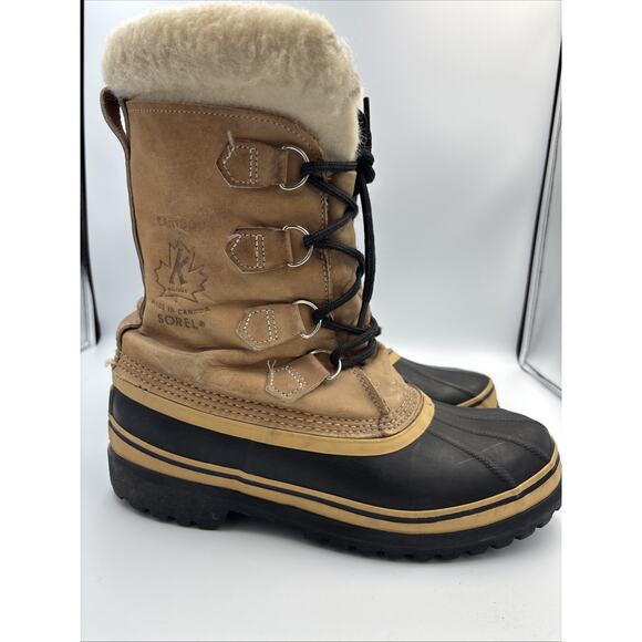 Sorel Caribou Boots Wool Lined Mens Size 8 Made In Canada Brown Kaufman Winter - Picture 1 of 11